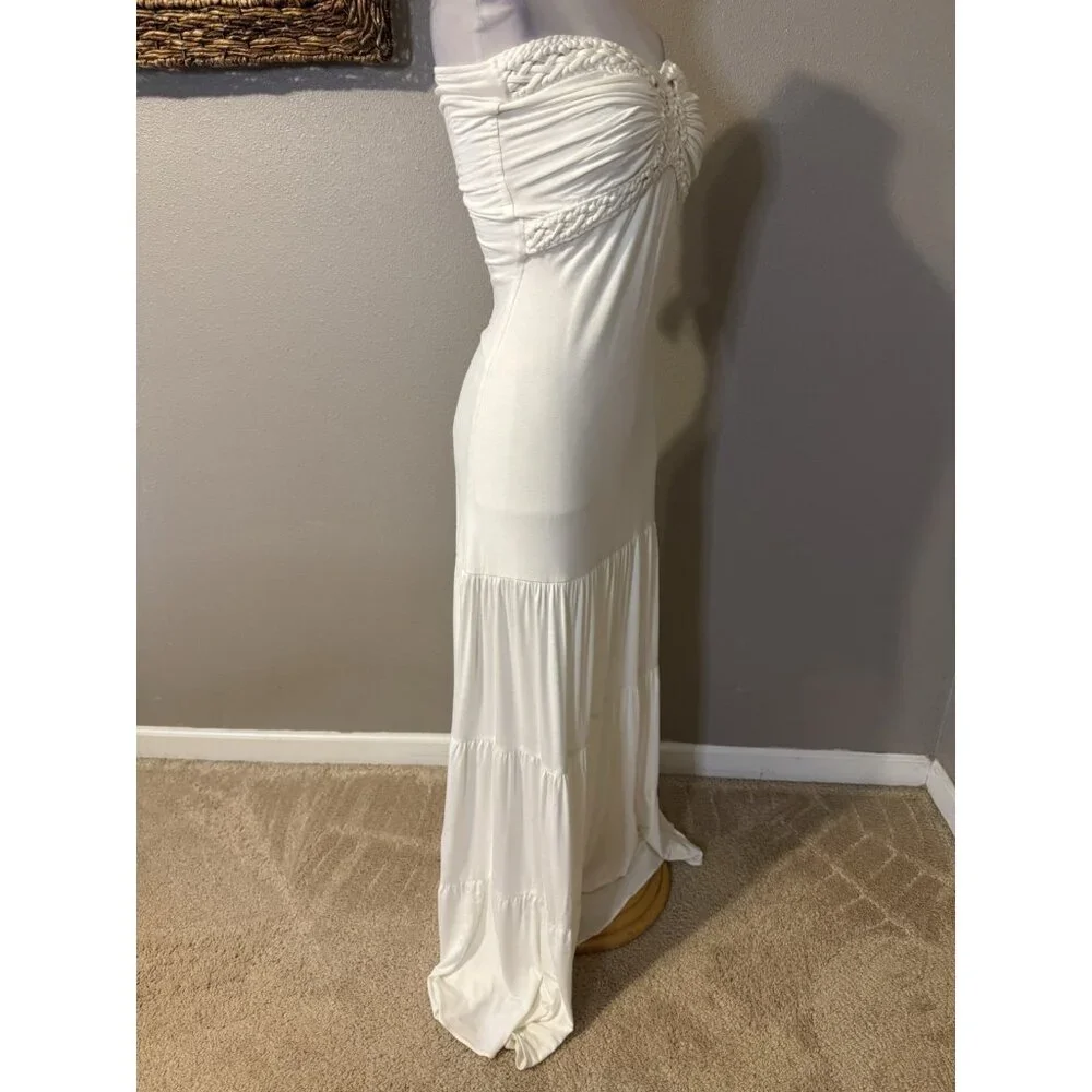 Sky Brand Maxi Dress Large White Crochet Tiered Crochet Jersey NWT NEW
